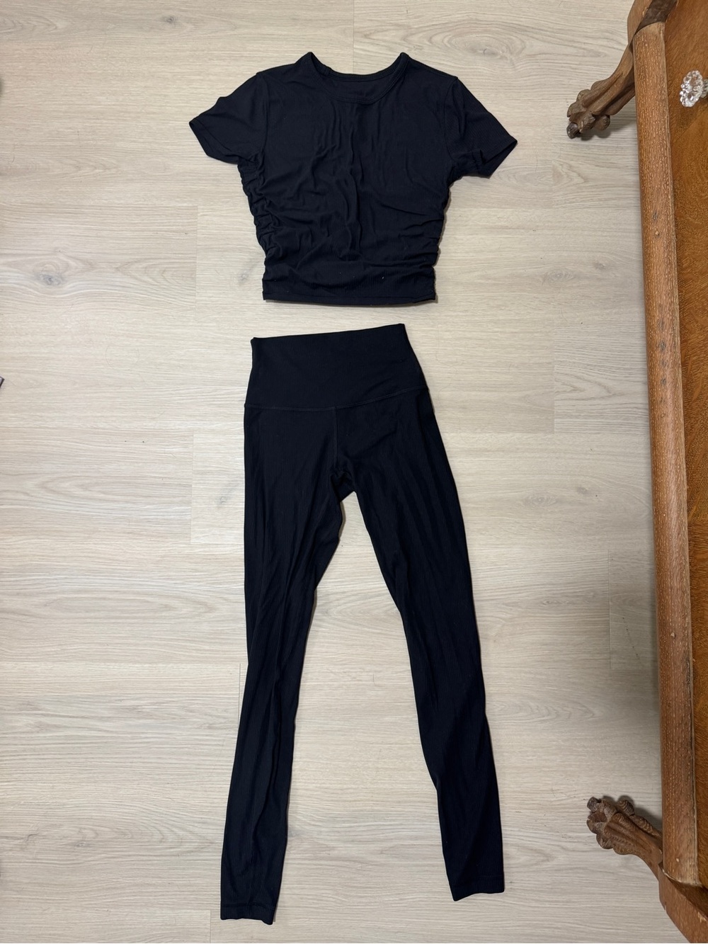 LuluLemon Black High-Waist Leggings and Matching Workout Crop Top